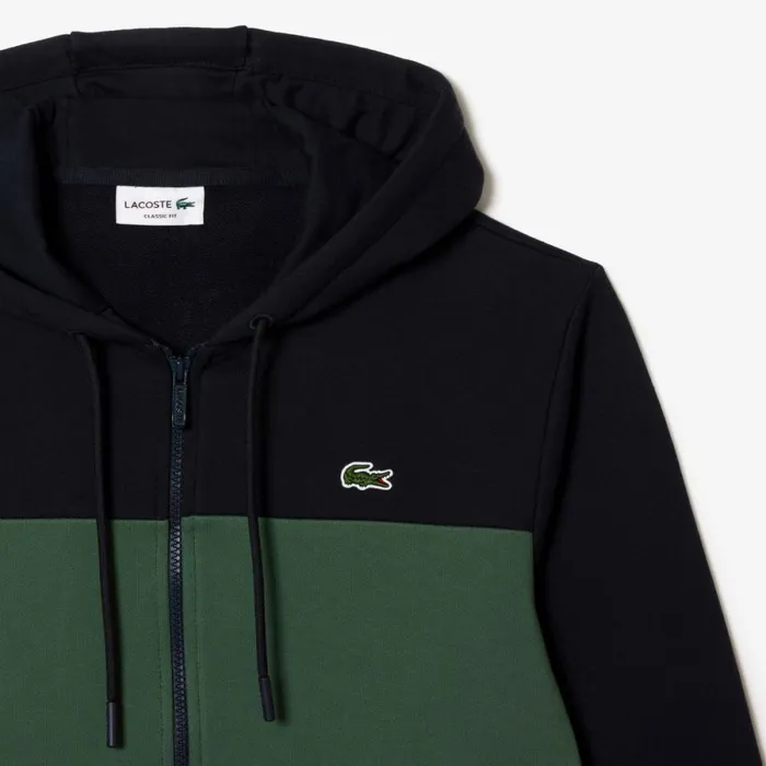 Sweaters and Sweatshirts Men Lacoste Men039s Colorblock ZipUp Hoodie Navy Blue Dark Green Mi7