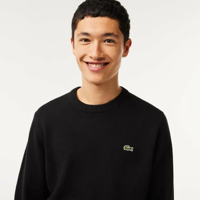 Sweaters and Sweatshirts Men Lacoste Men039s Crew Neck Wool Sweater Black 031