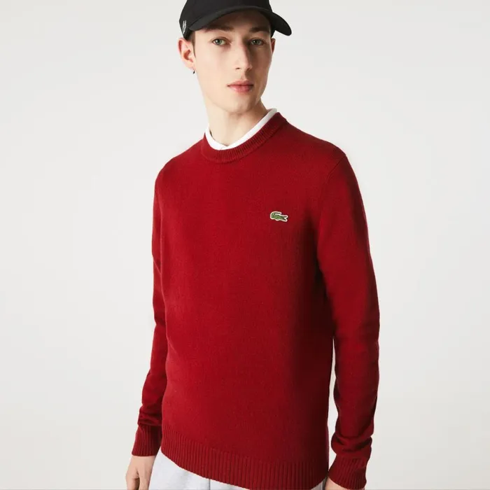 Sweaters and Sweatshirts Men Lacoste Men039s Crew Neck Wool Sweater Bordeaux 476