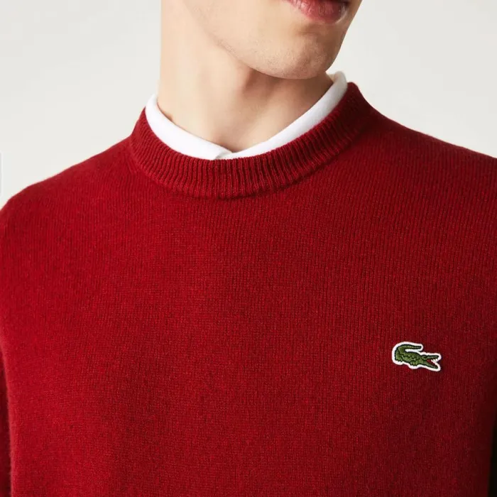 Sweaters and Sweatshirts Men Lacoste Men039s Crew Neck Wool Sweater Bordeaux 476