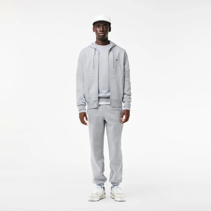 Sweaters and Sweatshirts Men Lacoste Men039s Fleece ZipUp Hoodie Grey Chine Cca