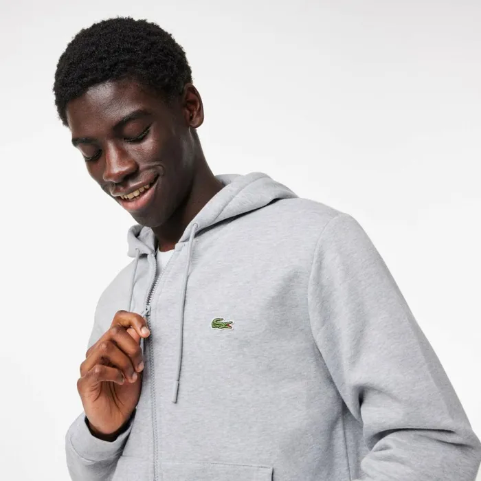 Sweaters and Sweatshirts Men Lacoste Men039s Fleece ZipUp Hoodie Grey Chine Cca