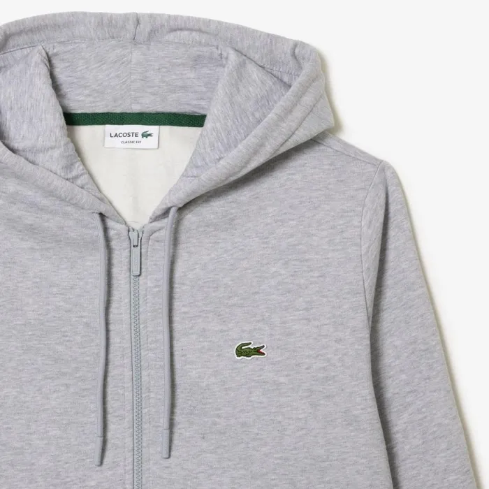 Sweaters and Sweatshirts Men Lacoste Men039s Fleece ZipUp Hoodie Grey Chine Cca