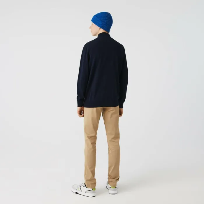 Sweaters and Sweatshirts Men Lacoste Men039s HighNeck Organic Cotton ZipUp Sweater Navy Blue 166
