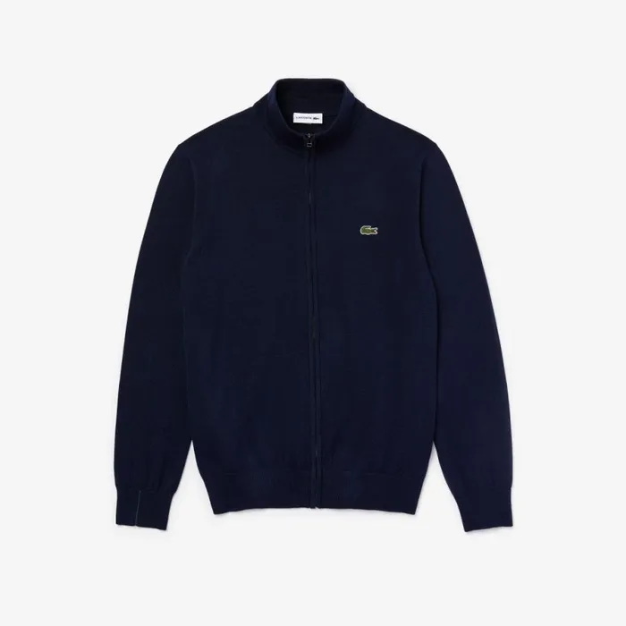 Sweaters and Sweatshirts Men Lacoste Men039s HighNeck Organic Cotton ZipUp Sweater Navy Blue 166