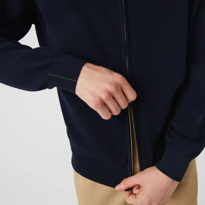 Sweaters and Sweatshirts Men Lacoste Men039s HighNeck Organic Cotton ZipUp Sweater Navy Blue 166