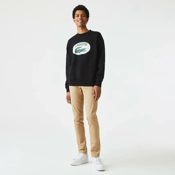 Sweaters and Sweatshirts Men Lacoste Men039s Loose Fit Branded Monogram Print Sweatshirt Black 031