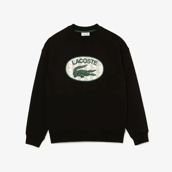 Sweaters and Sweatshirts Men Lacoste Men039s Loose Fit Branded Monogram Print Sweatshirt Black 031