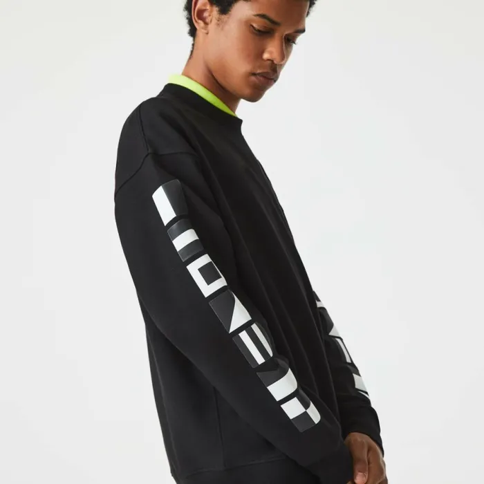 Sweaters and Sweatshirts Men Lacoste Men039s Loose Fit Reflective Print Sweatshirt Black 031