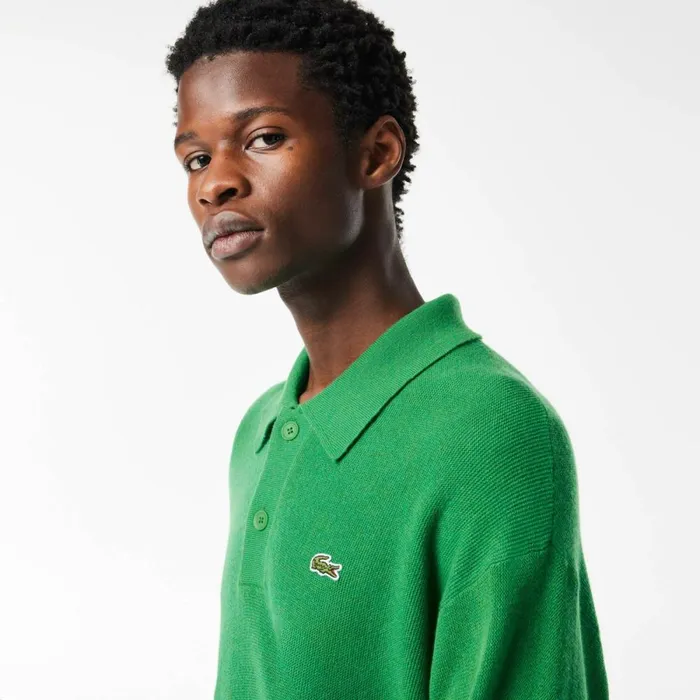 Sweaters and Sweatshirts Men Lacoste Men039s Relaxed Fit Polo Collar Wool Sweater Green Siw