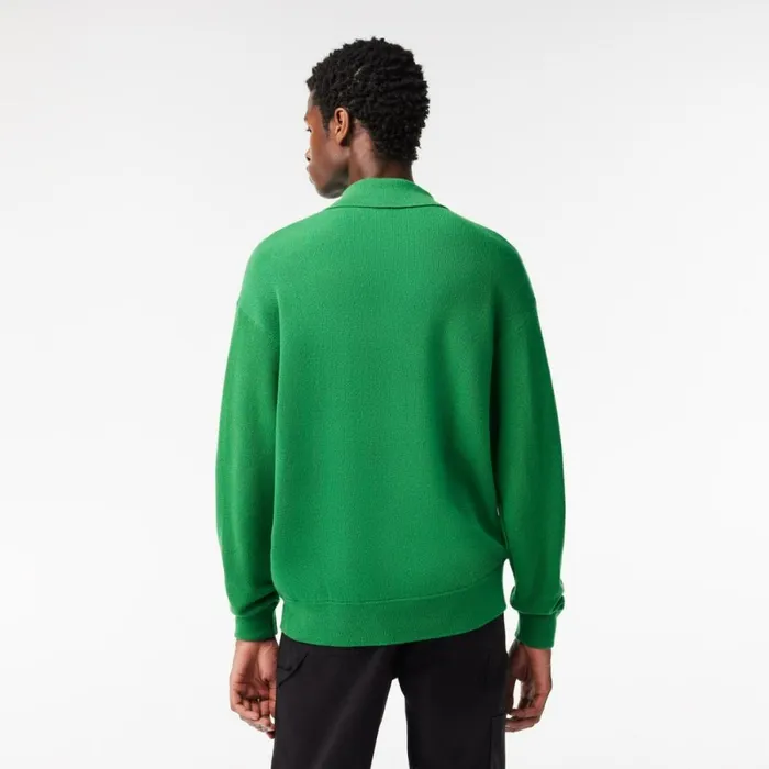 Sweaters and Sweatshirts Men Lacoste Men039s Relaxed Fit Polo Collar Wool Sweater Green Siw