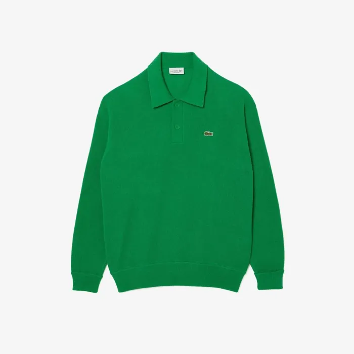 Sweaters and Sweatshirts Men Lacoste Men039s Relaxed Fit Polo Collar Wool Sweater Green Siw
