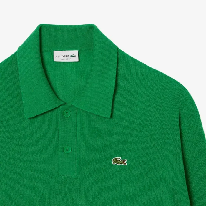 Sweaters and Sweatshirts Men Lacoste Men039s Relaxed Fit Polo Collar Wool Sweater Green Siw