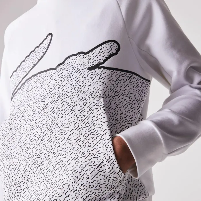 Sweaters and Sweatshirts Men Lacoste Mens Crew Neck Oversized Crocodile Cotton Blend Sweatshirt White 001