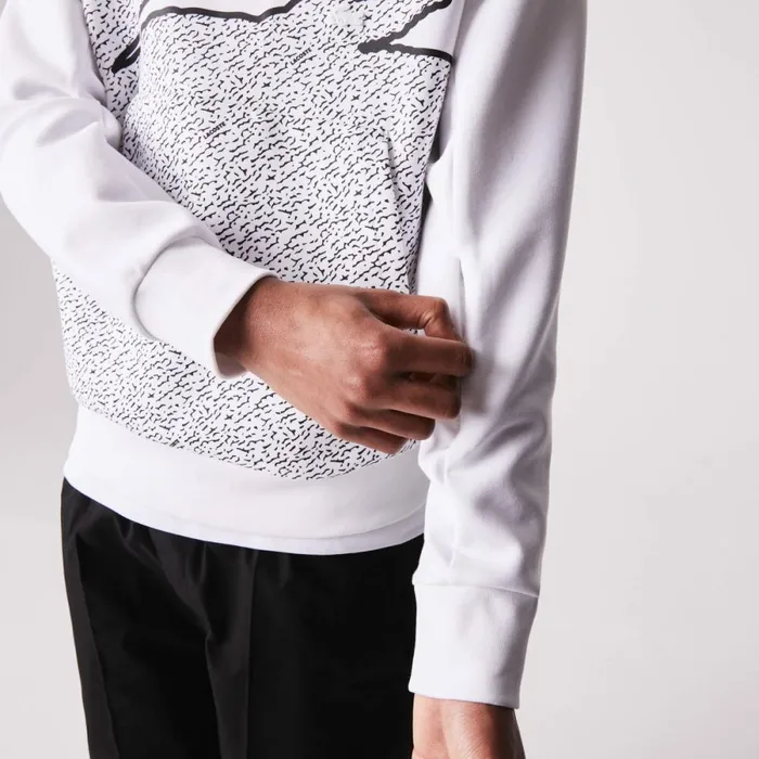 Sweaters and Sweatshirts Men Lacoste Mens Crew Neck Oversized Crocodile Cotton Blend Sweatshirt White 001