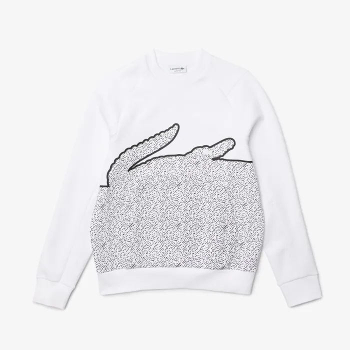 Sweaters and Sweatshirts Men Lacoste Mens Crew Neck Oversized Crocodile Cotton Blend Sweatshirt White 001