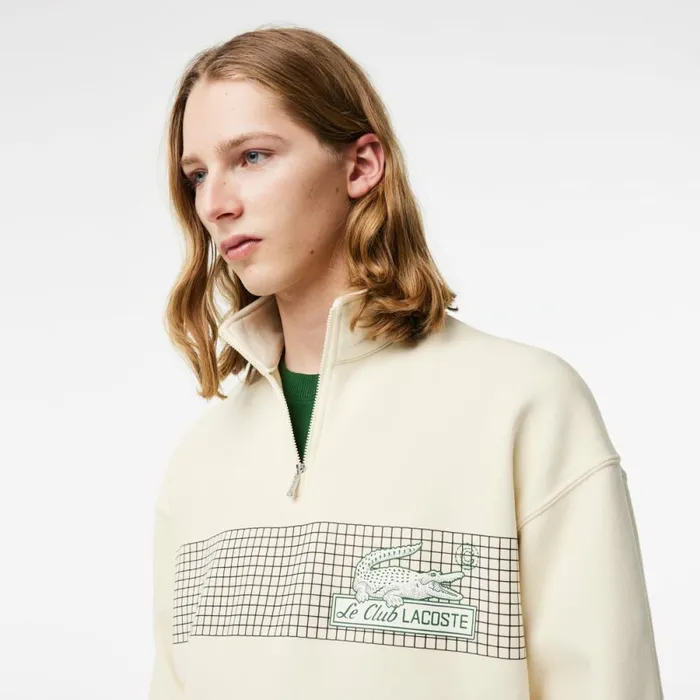 Sweaters and Sweatshirts Men Lacoste Mens Loose Fit Organic Cotton Half Zip Sweatshirt Cream Xfj