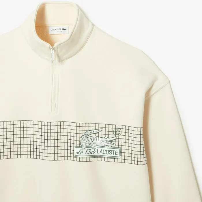 Sweaters and Sweatshirts Men Lacoste Mens Loose Fit Organic Cotton Half Zip Sweatshirt Cream Xfj