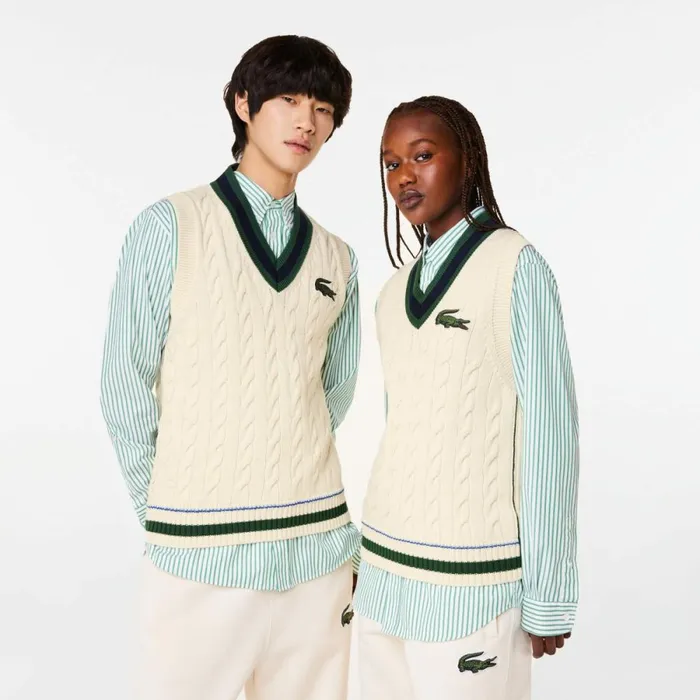 Sweaters and Sweatshirts MenWomen Lacoste Unisex Cable Knit Sweater Vest In Organic Cotton White R1t Sweaters and Sweatshirts MenWomen Lacoste Unisex Cable Knit Sweater Vest In Organic Cotton White R1t