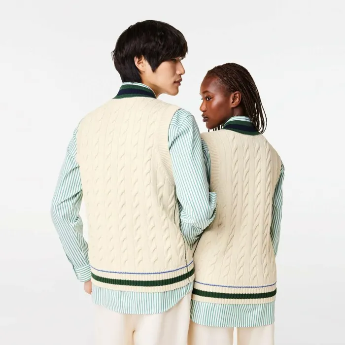 Sweaters and Sweatshirts MenWomen Lacoste Unisex Cable Knit Sweater Vest In Organic Cotton White R1t