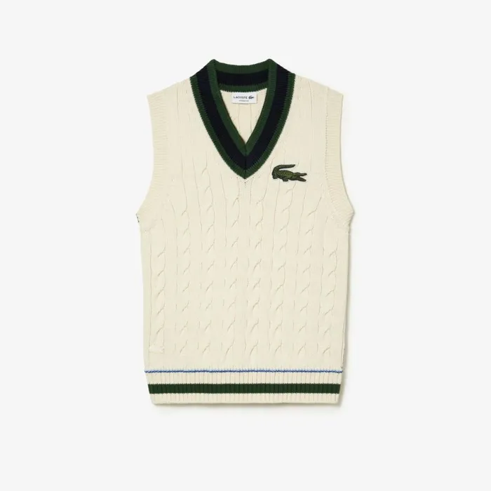 Sweaters and Sweatshirts MenWomen Lacoste Unisex Cable Knit Sweater Vest In Organic Cotton White R1t