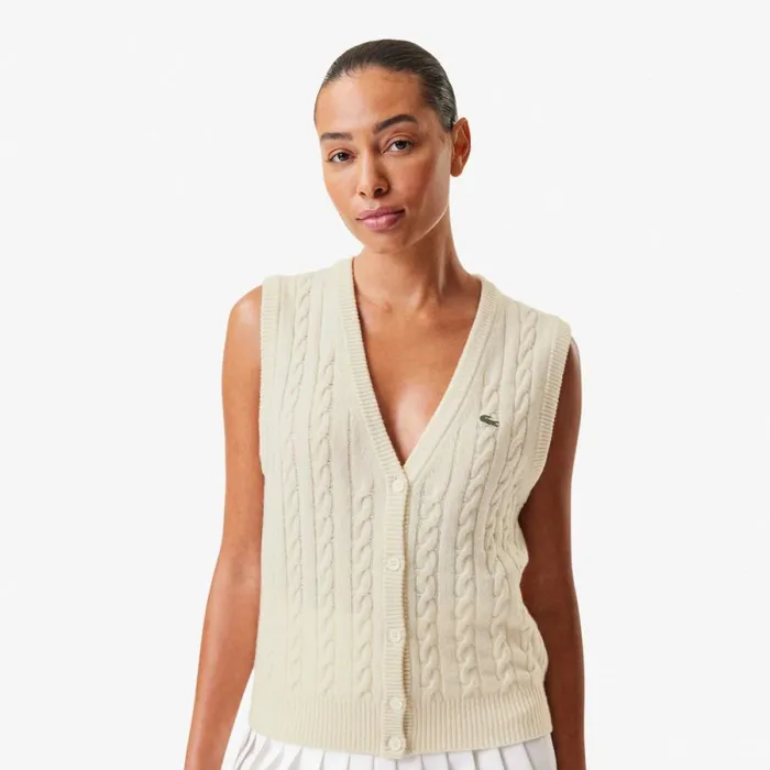 Sweaters and Sweatshirts Women Lacoste Women039s Lacoste X Bandier Sleeveless Cashmere Cardigan White 70v