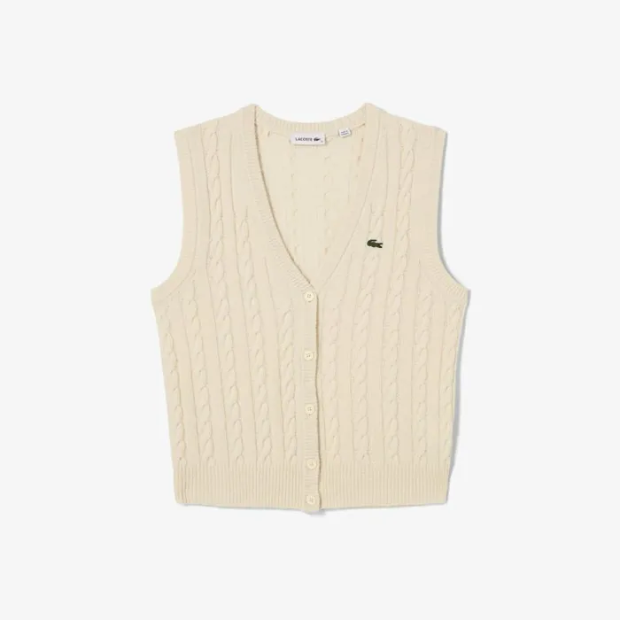 Sweaters and Sweatshirts Women Lacoste Women039s Lacoste X Bandier Sleeveless Cashmere Cardigan White 70v