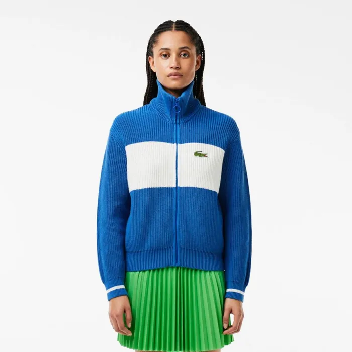 Sweaters and Sweatshirts Women Lacoste Women039s ZipUp Cotton Colorblock Cardigan Blue White Itv Sweaters and Sweatshirts Women Lacoste Women039s ZipUp Cotton Colorblock Cardigan Blue White Itv