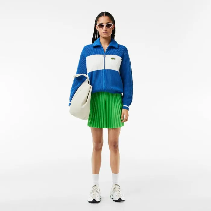 Sweaters and Sweatshirts Women Lacoste Women039s ZipUp Cotton Colorblock Cardigan Blue White Itv