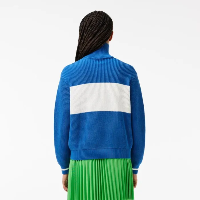 Sweaters and Sweatshirts Women Lacoste Women039s ZipUp Cotton Colorblock Cardigan Blue White Itv