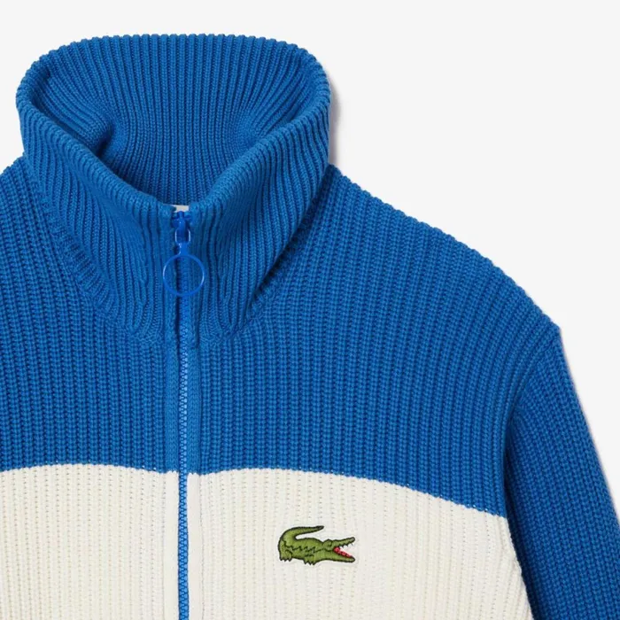 Sweaters and Sweatshirts Women Lacoste Women039s ZipUp Cotton Colorblock Cardigan Blue White Itv