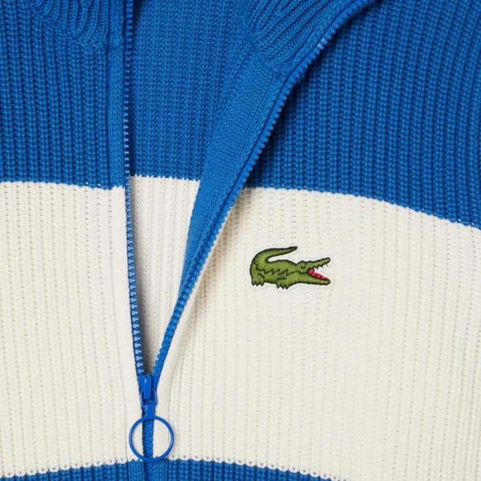 Sweaters and Sweatshirts Women Lacoste Women039s ZipUp Cotton Colorblock Cardigan Blue White Itv