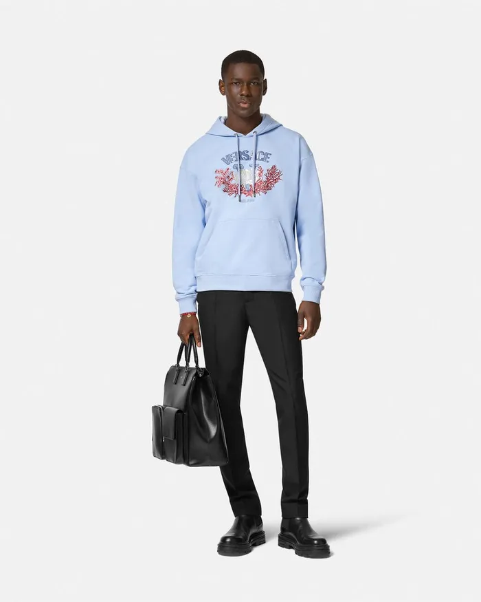 Sweatshirts Men Versace Embroidered University Coral Hoodie Light Blue