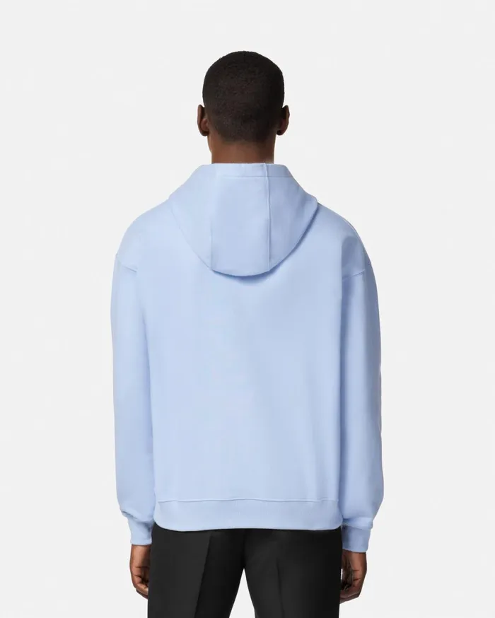 Sweatshirts Men Versace Embroidered University Coral Hoodie Light Blue