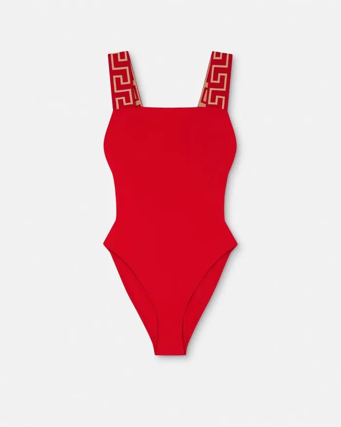 Swimwear Women Versace Greca Border OnePiece Swimsuit Red