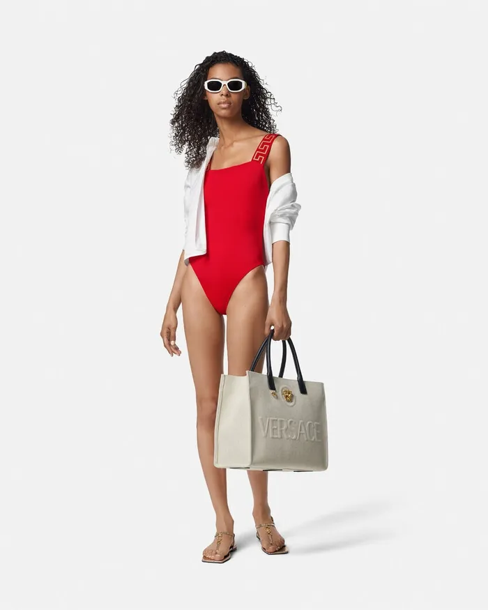 Swimwear Women Versace Greca Border OnePiece Swimsuit Red