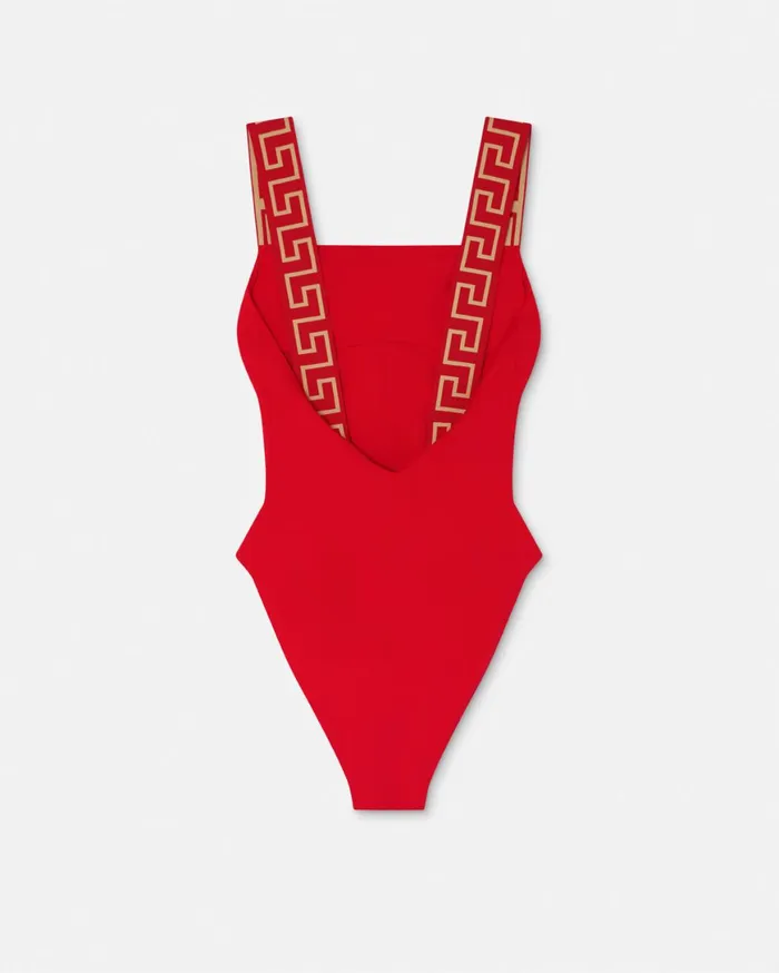 Swimwear Women Versace Greca Border OnePiece Swimsuit Red