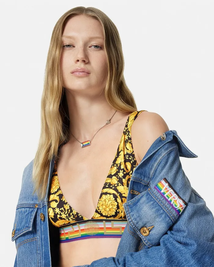 Swimwear Women Versace Pride Barocco Triangle Bikini Top Blackprint