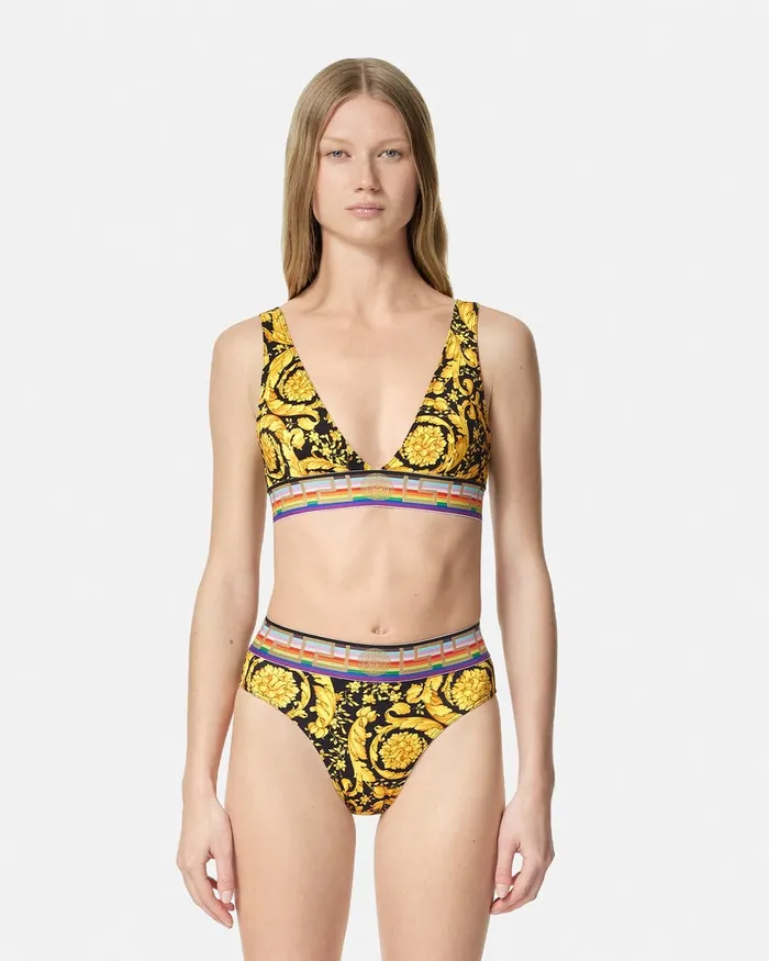Swimwear Women Versace Pride Barocco Triangle Bikini Top Blackprint