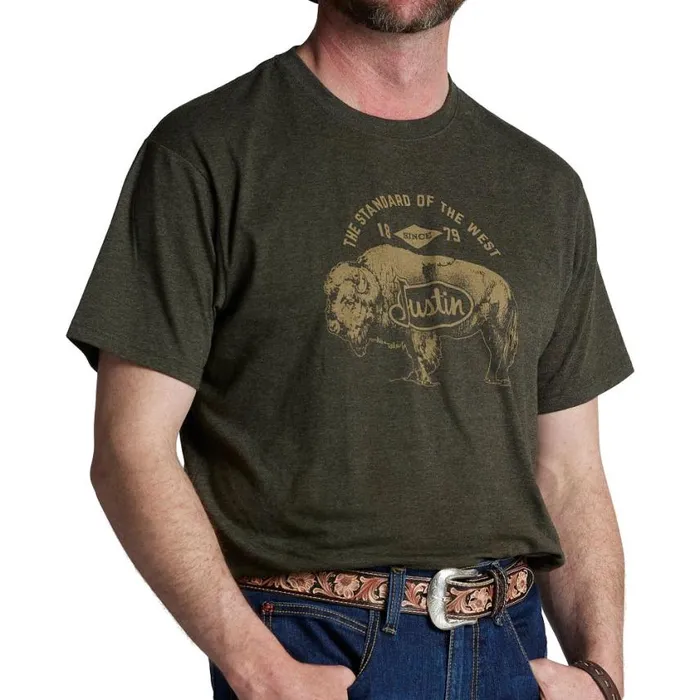 TShirts and Polos Men Justin Boots Justin Bison Tee Olive Heather 040green041
