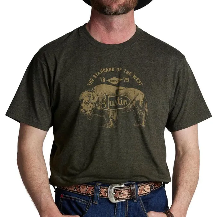 TShirts and Polos Men Justin Boots Justin Bison Tee Olive Heather 040green041