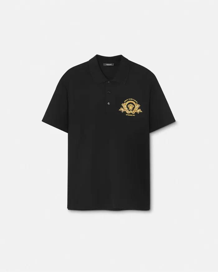 TShirts and Polos Men Versace Embroidered Coupe Blason Polo Shirt Black