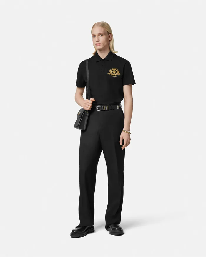 TShirts and Polos Men Versace Embroidered Coupe Blason Polo Shirt Black