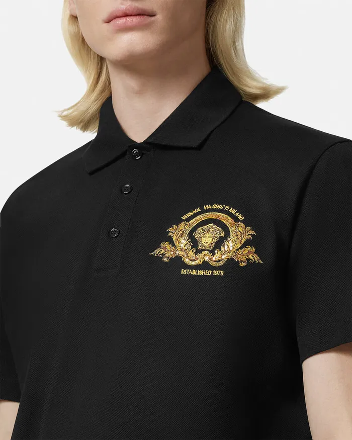 TShirts and Polos Men Versace Embroidered Coupe Blason Polo Shirt Black