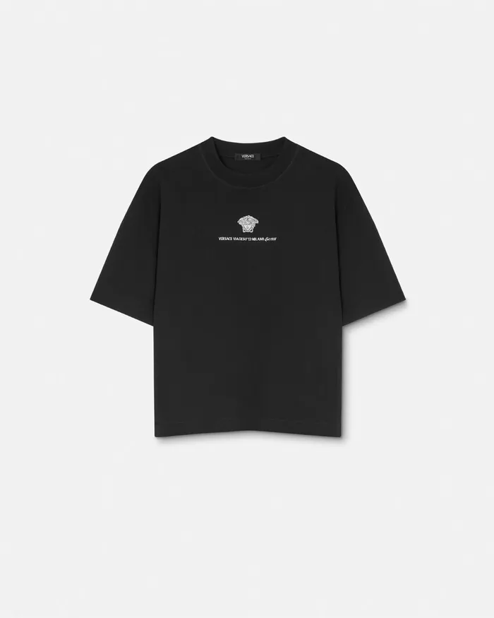 TShirts and Polos Men Versace Embroidered Medusa Milano TShirt Black
