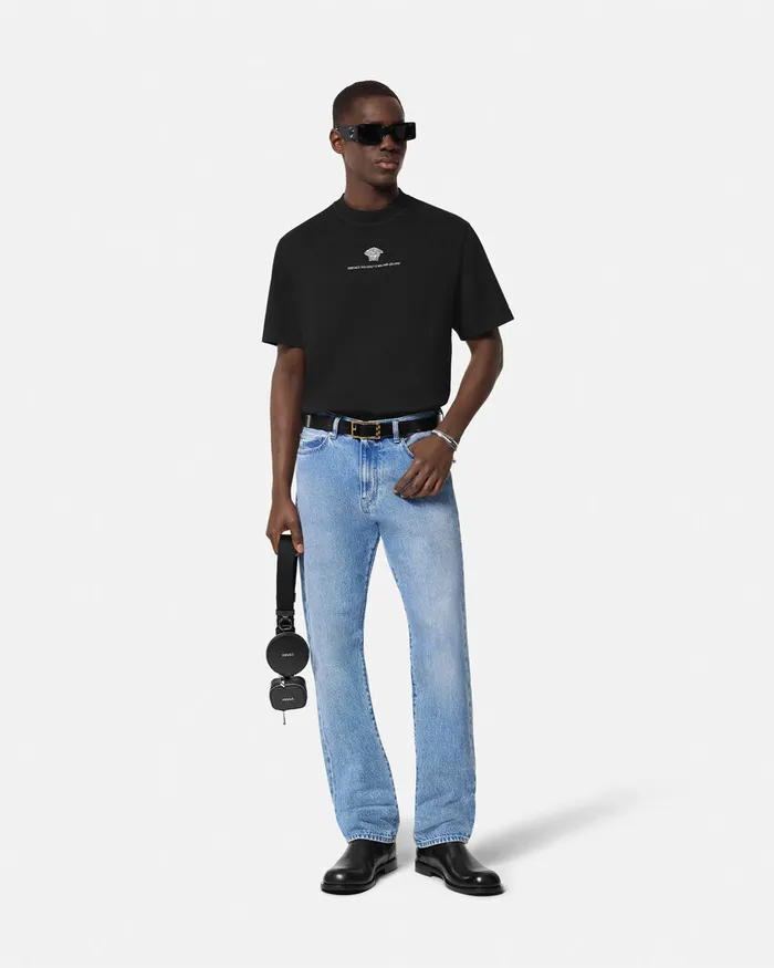 TShirts and Polos Men Versace Embroidered Medusa Milano TShirt Black