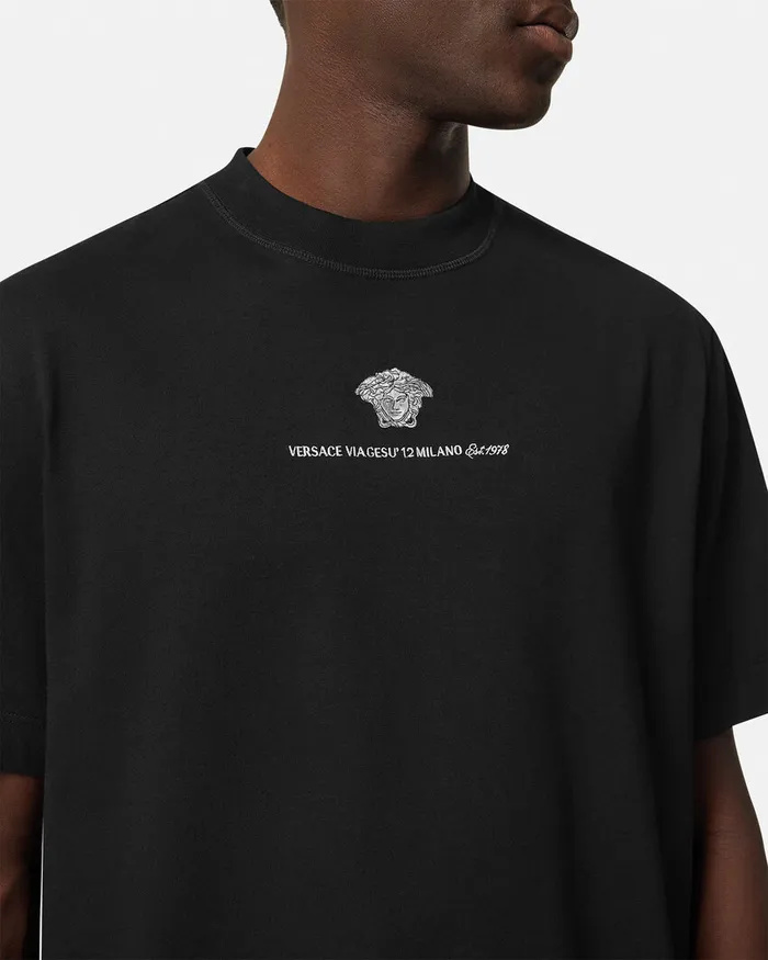 TShirts and Polos Men Versace Embroidered Medusa Milano TShirt Black