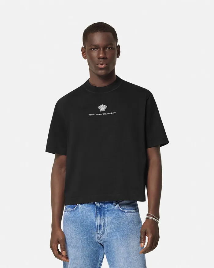 TShirts and Polos Men Versace Embroidered Medusa Milano TShirt Black