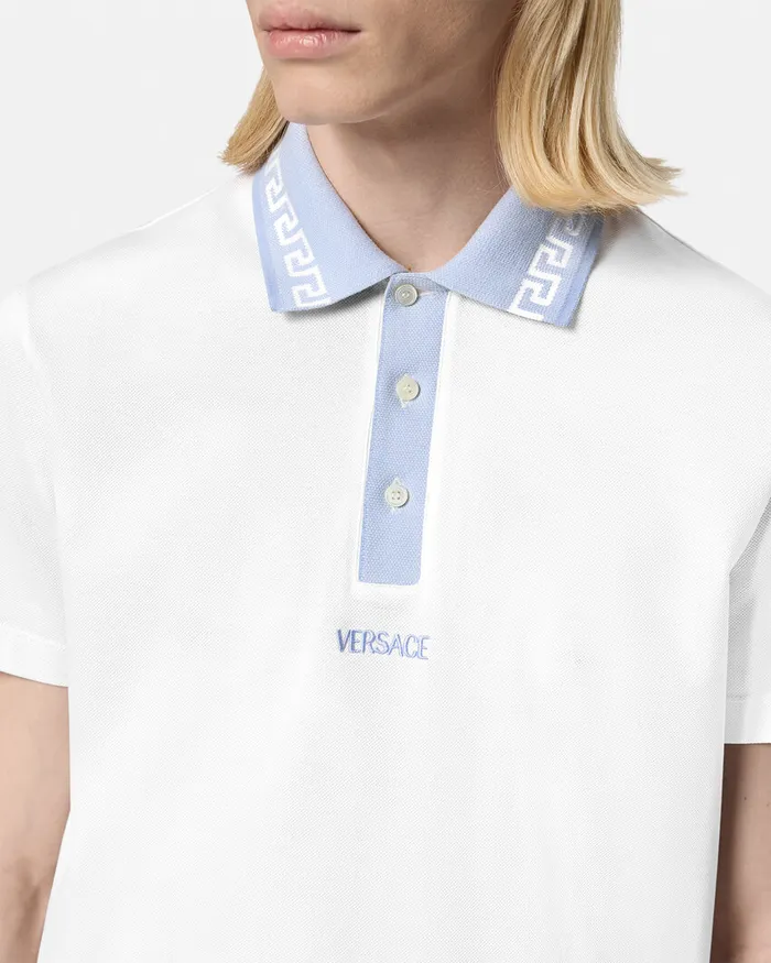 TShirts and Polos Men Versace Greca Collar Polo Shirt White