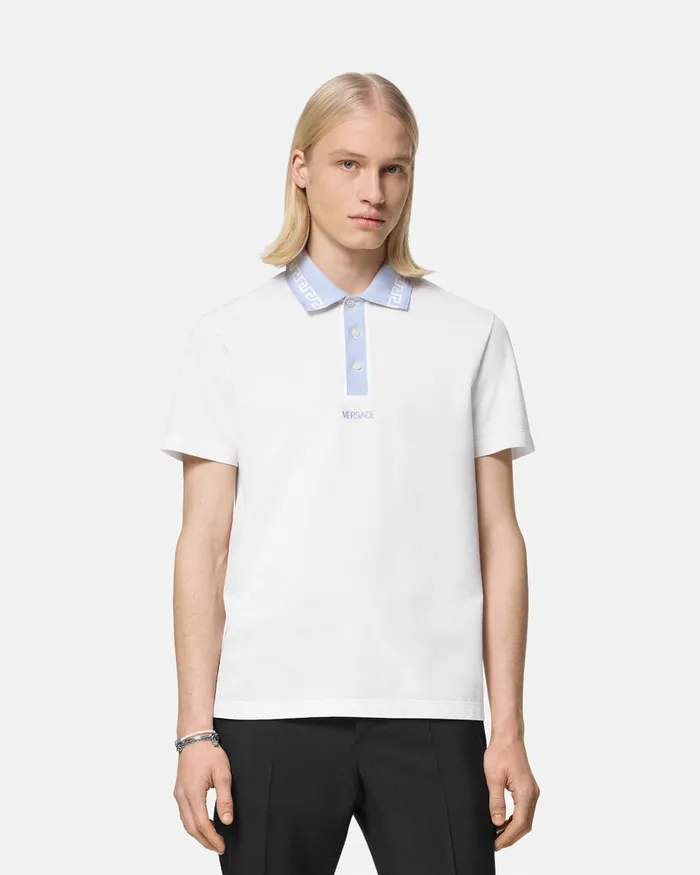 TShirts and Polos Men Versace Greca Collar Polo Shirt White